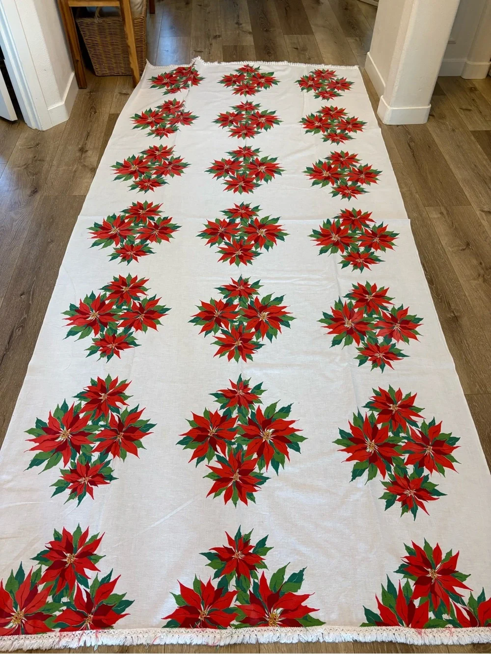 Vintage Red and Green Poinsettia Tablecloth